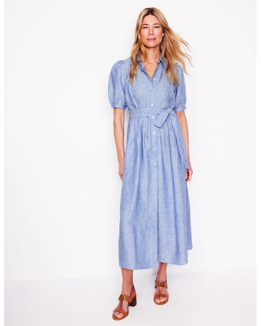 Boden Blue Alexa Maxi-Hemdblusenkleid Aus Leinen