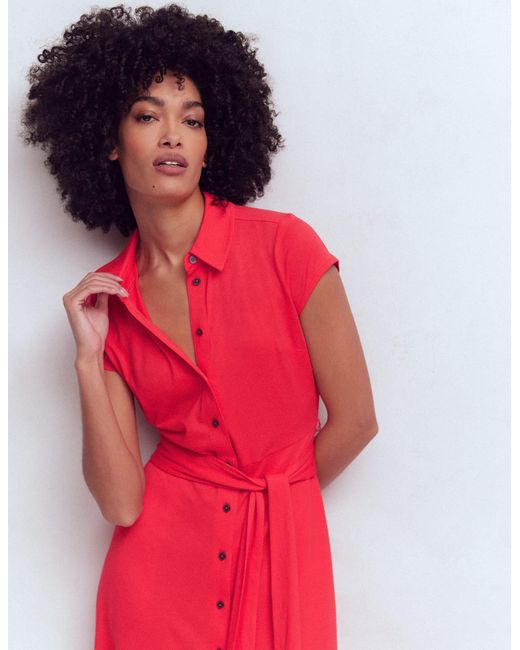 Boden Red Marcia Jersey Shirt Dress