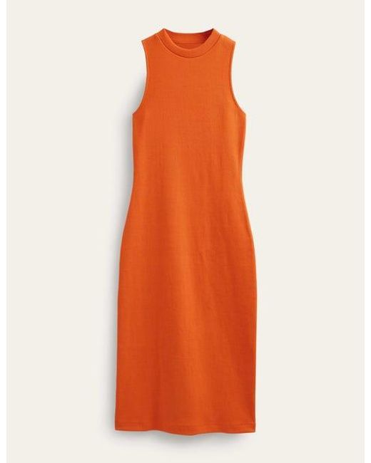 Boden Orange Racer Rib Jersey Midi Dress