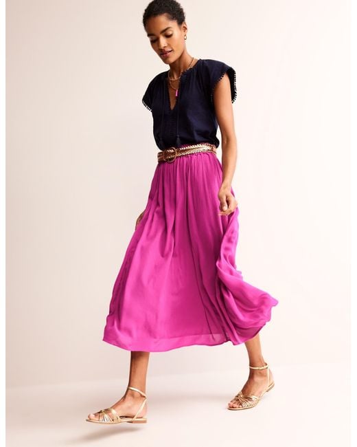 Boden Pink Crinkle Midi Skirt