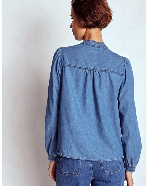 Boden Blue Rhea Trim Insert Denim Top