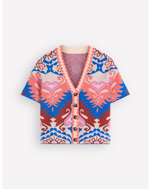 Boden White Short Sleeve Jacquard Cardigan