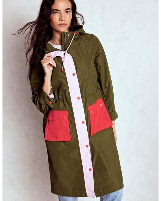 Boden Multicolor Lange Regenjacke-Khaki, Blockfarben