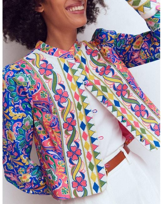 Boden Blue Printed Trim Jacket