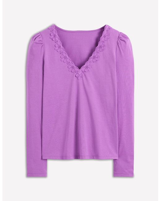 Boden Purple Flora Lace V-Neck Top