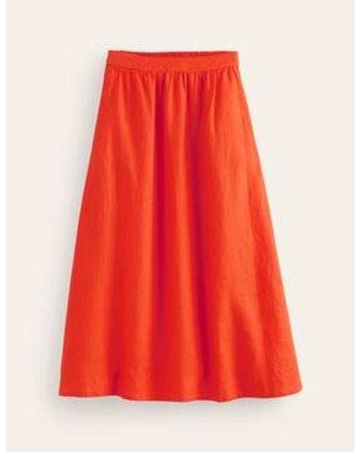 Boden Red Florence Linen Midi Skirt