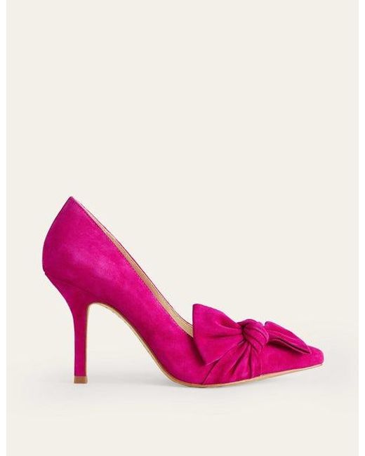 Boden Pink Suede-bow Heeled Courts