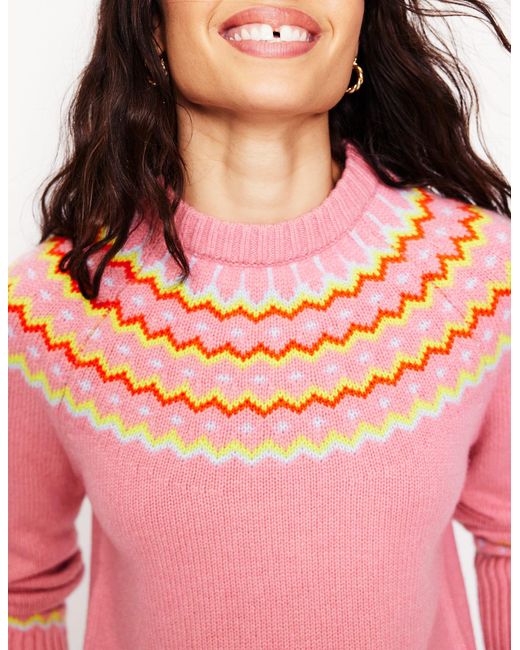 Boden Red Cashmere Fair Isle Jumper