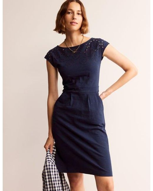 Boden Blue Florrie Jersey-Kleid Mit Stickerei Damen