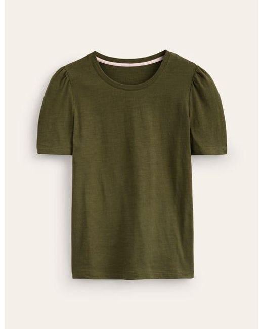 Boden Green Cotton Puff Sleeve T-Shirt