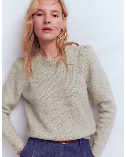 Boden Blue Davina Puff Sleeve Jumper-Ivory, Nep