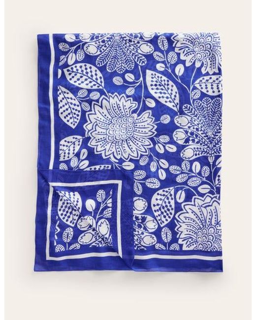 Boden Printed Sarong Scarf Bright Blue, Gardenia Swirl