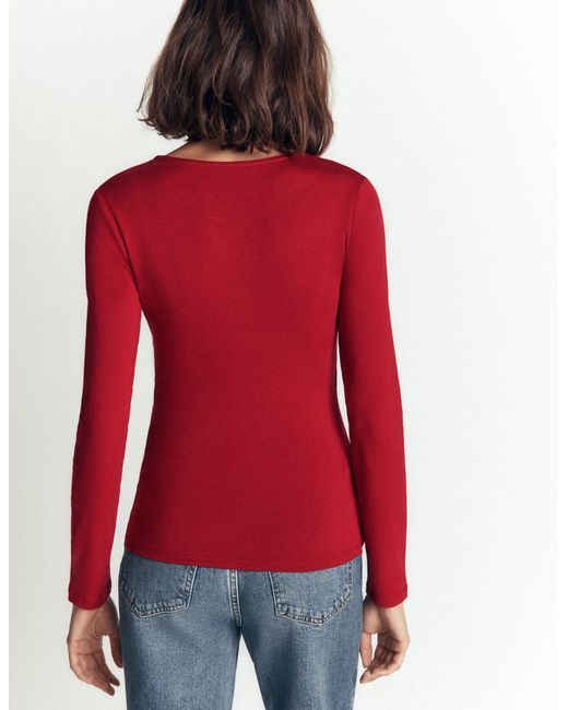 Boden Red Ruched Long Sleeve Wrap Top