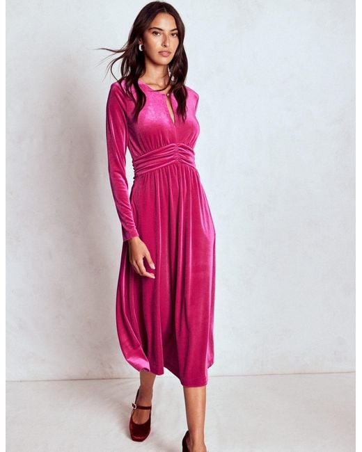 Boden Pink Tilda Velvet Midi Dress