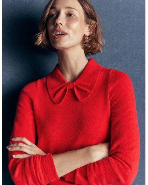 Boden Red Bow Neck Knitted Jumper