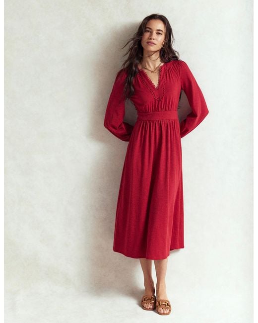 Boden Red Maddie Picot Trim Midi Dress