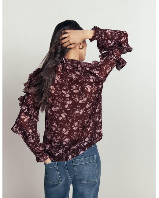 Boden Blue Ruffled Georgette Top
