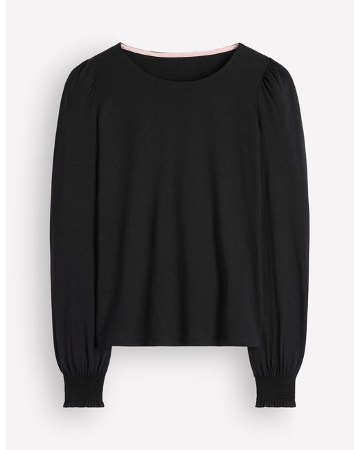 Boden Black Smocked Cuff Supersoft Top