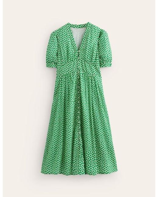 Boden Elsa Crinkle Midi Tea Dress Green Tambourine, Primrose