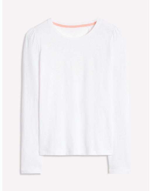 Boden White Cotton Crew Long Sleeve Top