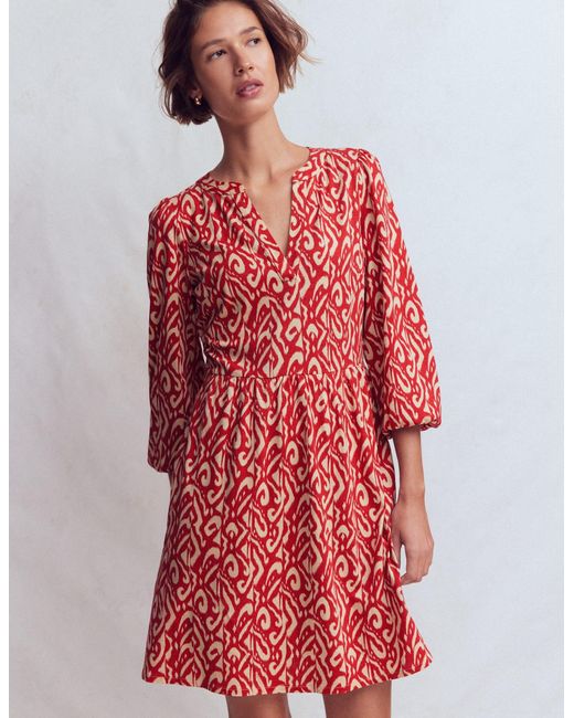 Boden Red Cathy Notch Neck Jersey Dress