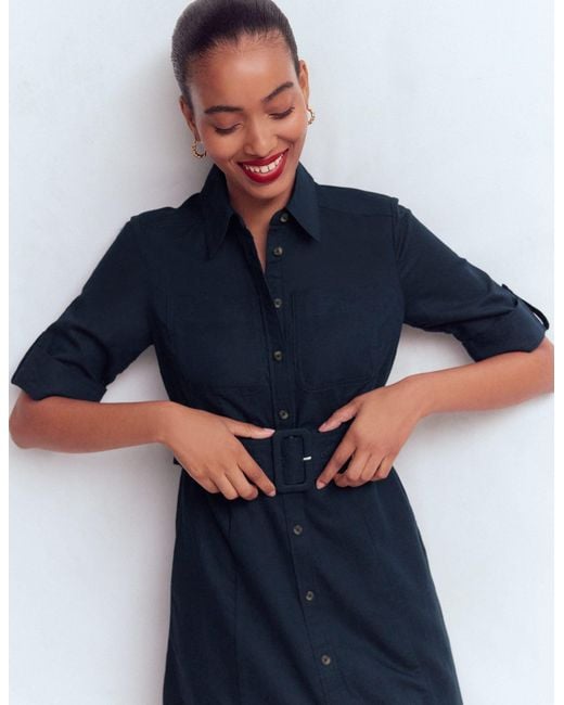 Boden Blue Ora Linen Blend Shirt Dress