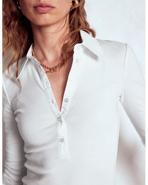 Boden White Collared Placket Jersey Shirt