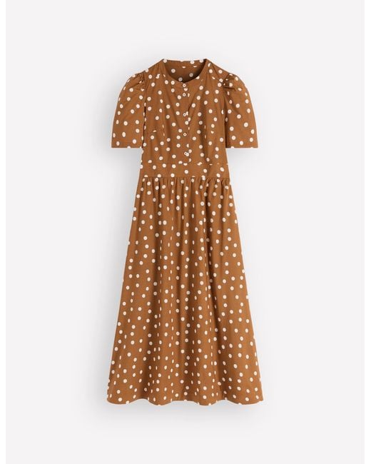 Boden Brown Ivy Button Cotton Midi Dress