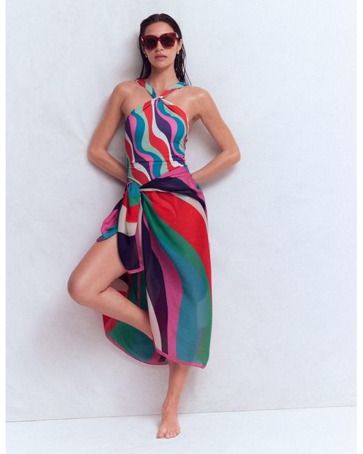 Boden Multicolor Pleated Strap Cross Swimsuit