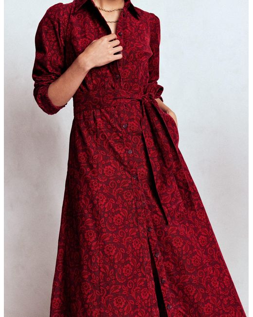 Boden Brown Clara Cord Midi Dress Liquorice, Ornate Flora