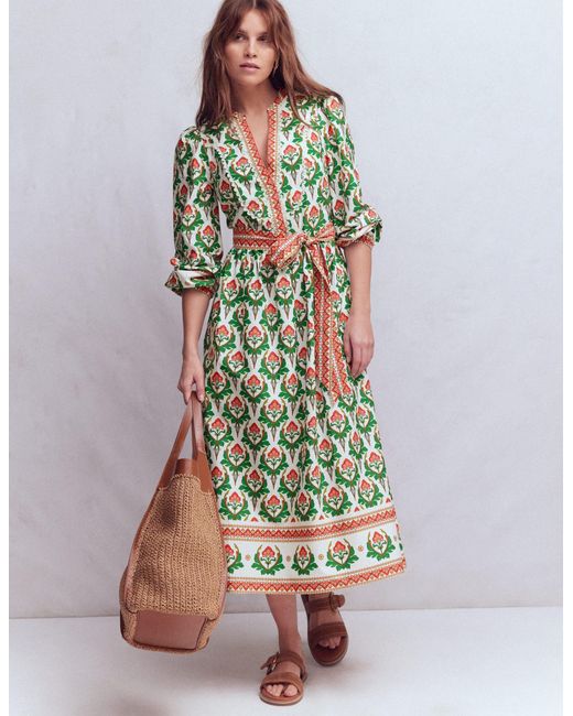 Boden Green Cary Cotton Midi Dress-Multi, Ornamental Stamp