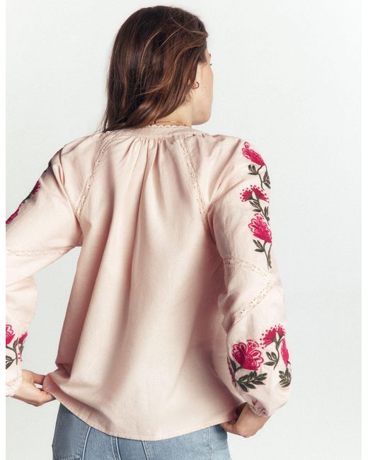 Boden Pink Raglan Embroidered Top