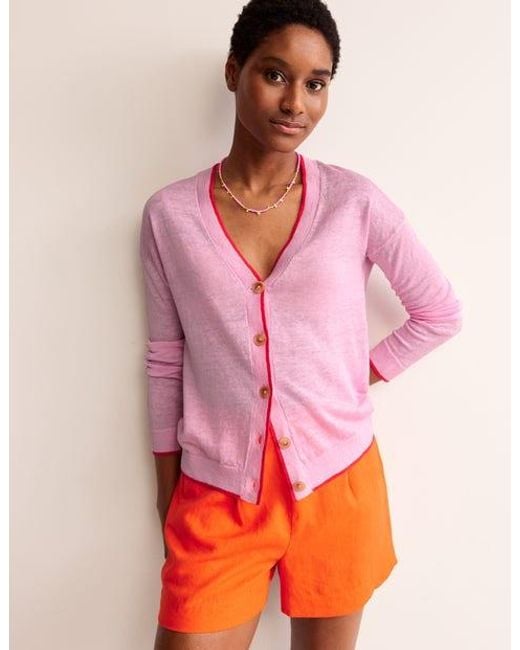 Boden Pink Maggie V-Neck Linen Cardigan