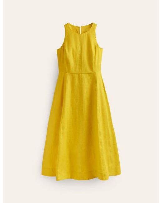 Boden Yellow Carla Linen Midi Dress