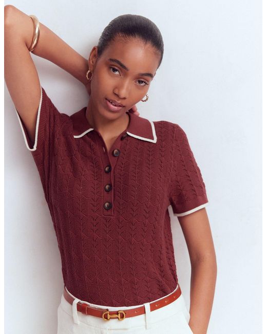 Boden Red Pointelle Henley T-Shirt