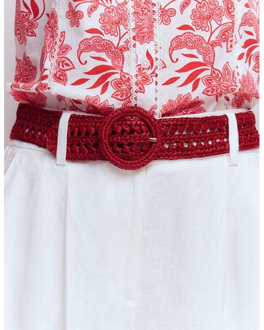 Boden Red Interest Raffia Belt