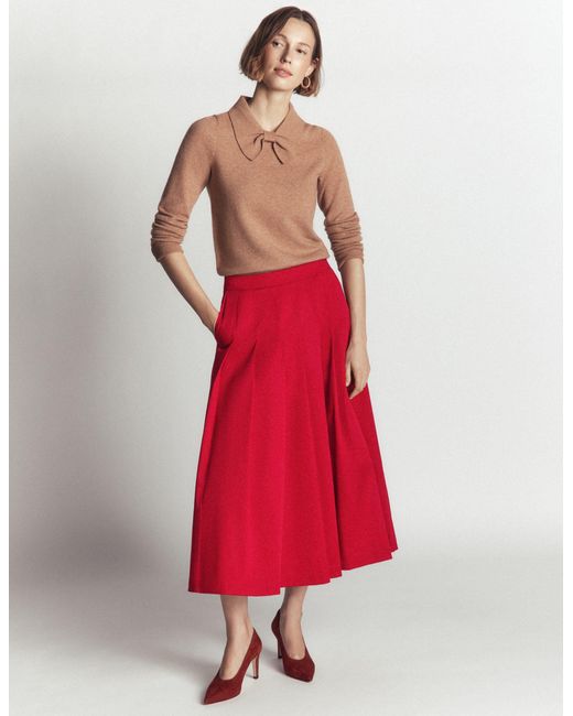 Boden Red Aya Cotton Sateen Midi Skirt