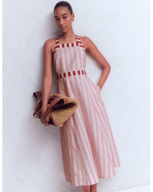 Boden Pink Cross-Back Linen Blend Dress