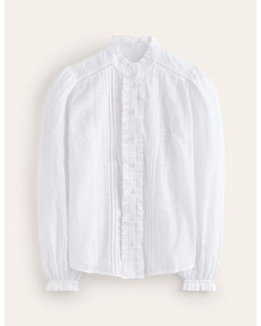 Boden White Broderie Detail Blouse