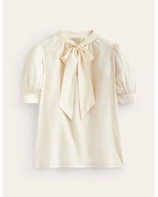 Boden Natural Pussy-bow Silk Blouse