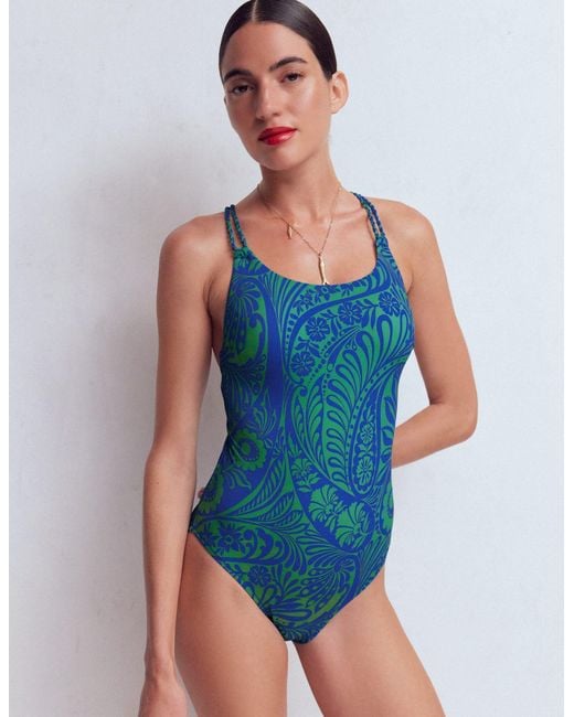 Boden Blue Twist Strap Swimsuit