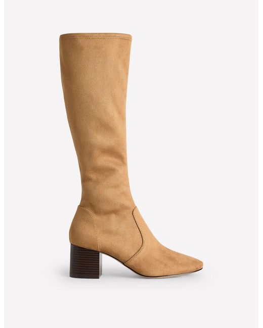 Boden White Stretch Knee Heel Boots