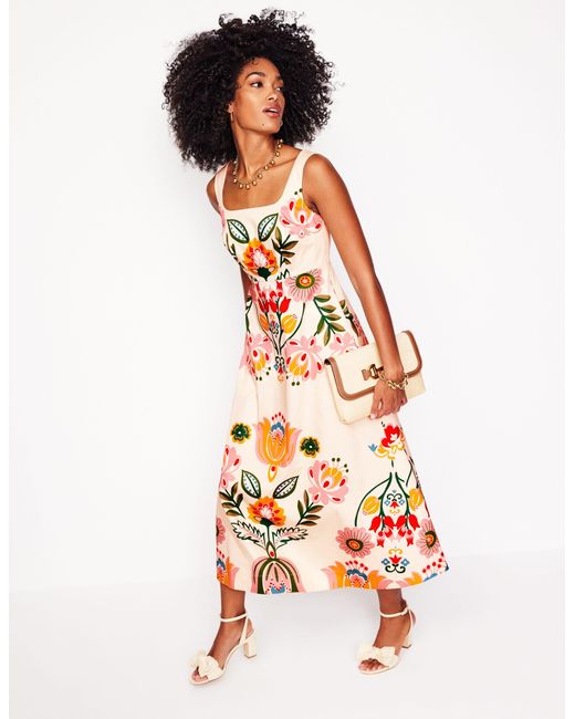 Boden White Square Fit & Flare Dress Ivory, Tulip Fusion