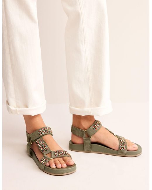Boden Natural Embellished Suede Trek Style Sandals
