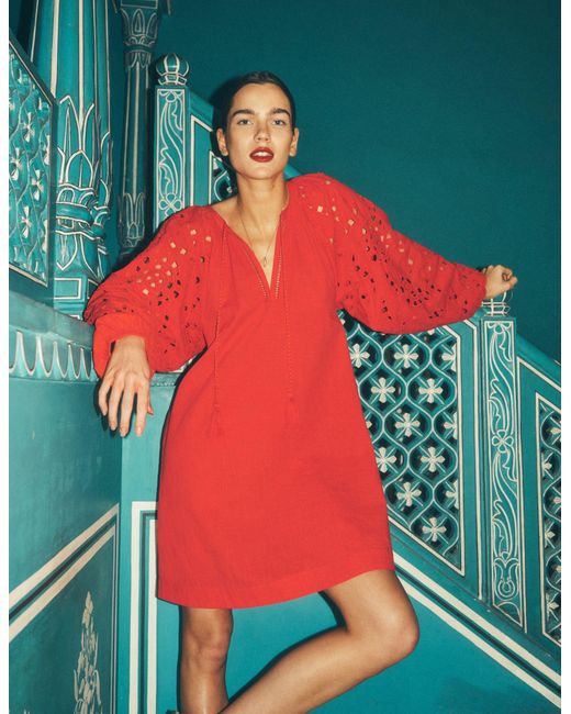 Boden Green Embroidered Sleeve Kaftan Dress