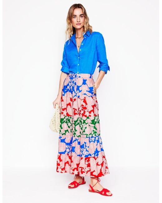 Boden Blue Nadia Poplin Maxi Skirt-Multi, Blossom Cascade