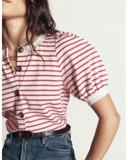 Boden Red Button-Through Puff Sleeve Top