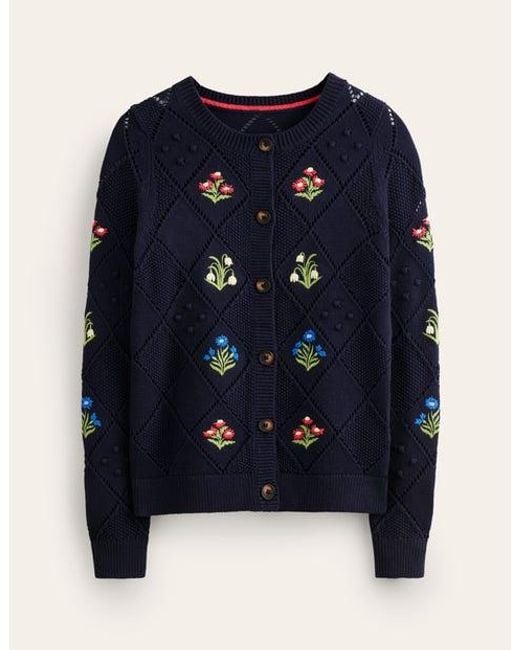 Boden Blue Cotton Embroidered Cardigan