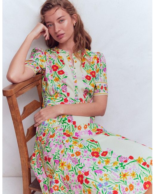 Boden Pink Kate Puff Sleeve Belted Dress