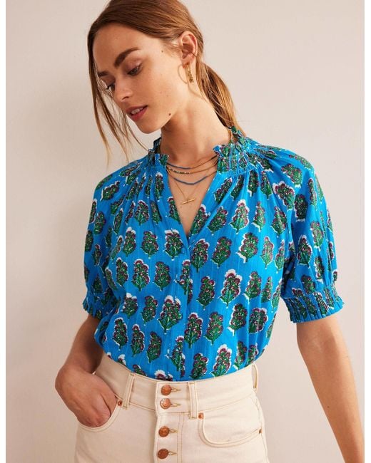 Boden Blue Smocking Detail Pretty Top